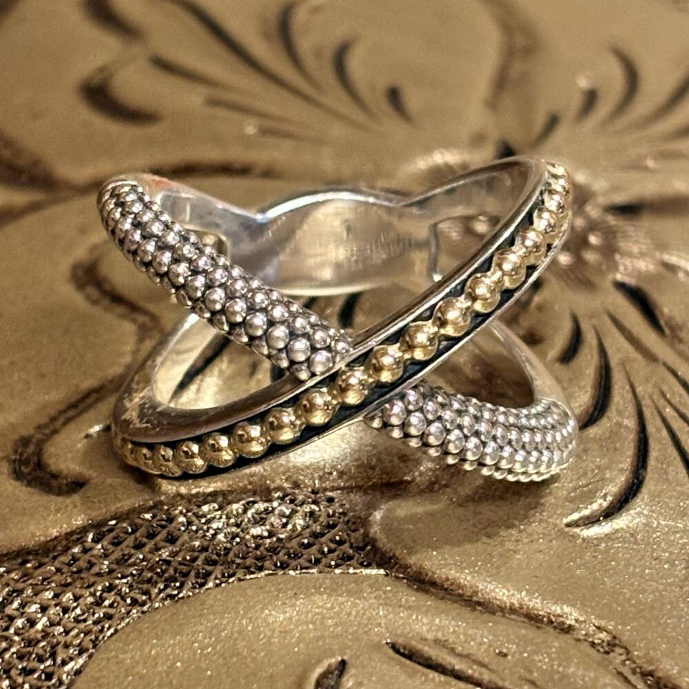 LAGOS Ring Size 9 18K Gold and Sterling Silver Infinity Crossover Beaded